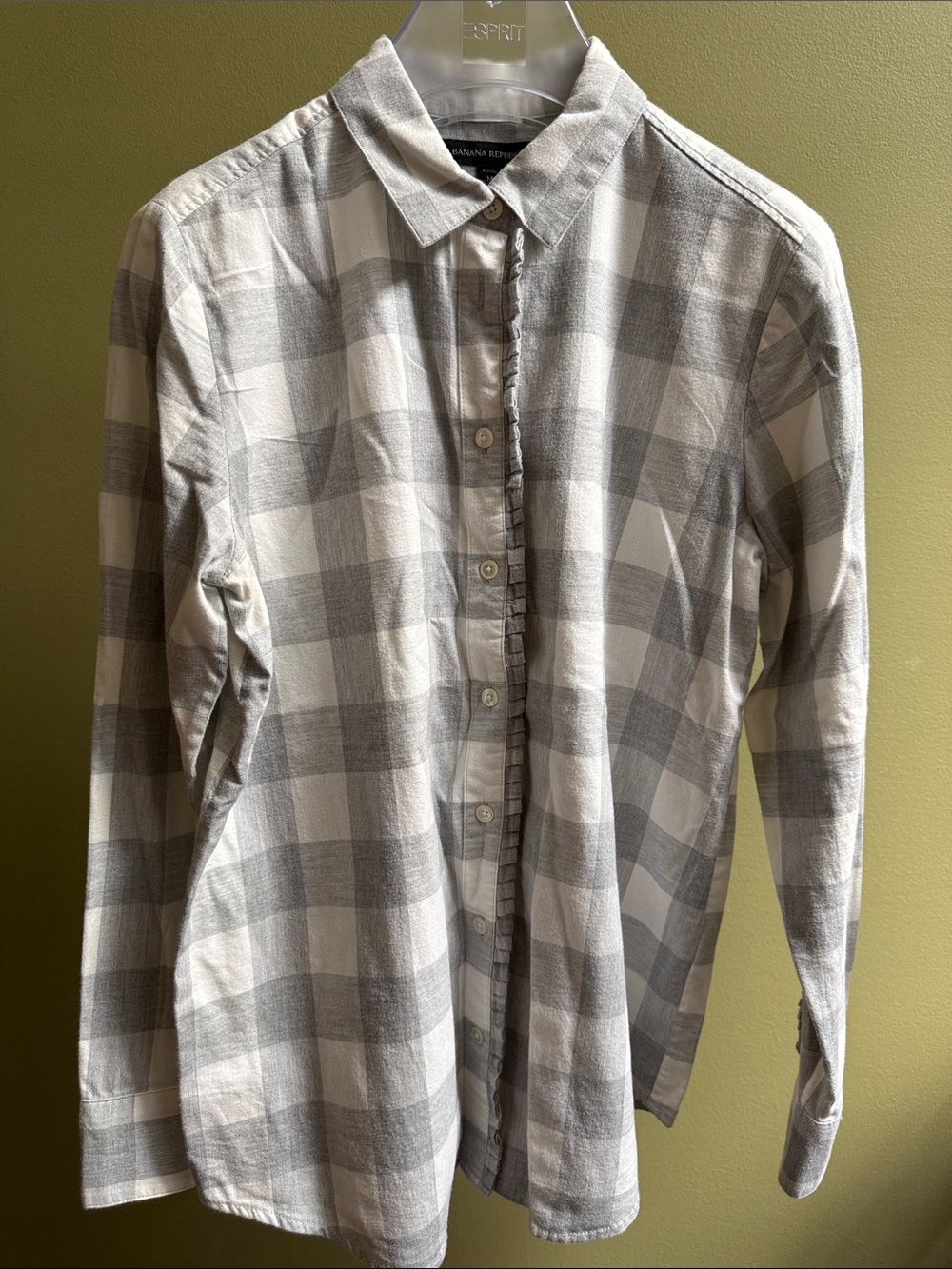 Banana Republic White and Gray Plaid Button-Down Shirt